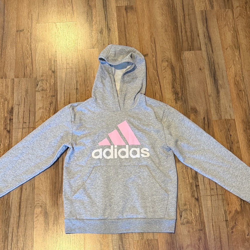 Adidas Kids Hoodie in Gray with Pink Logo